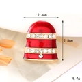 Detailed view of a red enamel Christmas bell charm with white rhinestones and gold trim - Rhinestone Bell (D3074)