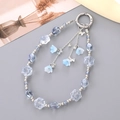 Elegant blue beaded keychain with transparent rose, small flowers and silver metal butterfly - Morning Glory Pendant / Blue