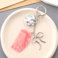 Modischer Herz und Mini Kamm Schlüsselanhänger mit rosa Marmorierung und silberner Schleife - Rosa
