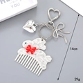 Portachiavi pettine gatto carino in acetato con chiusura a cuore e ciondolo a fiocco - Pendente Pettine Coniglio Bianco (K4952)