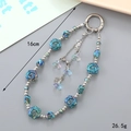 Blue crystal rose beaded phone strap with 16cm wrist lanyard and butterfly tassel charm - Dark Blue Flower Pendant (K4878)