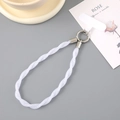 Cordon de téléphone en maille blanche avec clip argenté et patch de connexion - Breloque / Blanc
