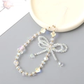 Exquisite crystal lily of the valley and bowknot phone charm with iridescent AB beads - Phone Chain / White (K4985)