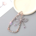 Detail of beaded phone strap with purple bows and iridescent tulip flower charm - Phone Chain / Purple (K4984)