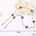 Golden metal chain with black and white houndstooth round charms and lobster clasps - Round (White+Black) Crossbody Chain (K5013)