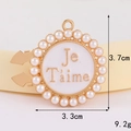 Detailed view of pearl butterfly shirt collar button with Je T'aime engraving - D3137 Pearl Circle Letter Collar Button (gold Base White) / Collar Pin