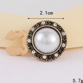 Detail shot of vintage 2.1cm alloy pearl and rhinestone button with secure metal clasp - D3136 Vintage Round Pearl Collar Button / Collar Pin