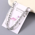 Catena multistrato argento con ciondolo luna e perle per decorazione borse e zaini - Catena a mano / Argento