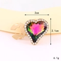 Macro shot of heart shaped brooch pin with colorful stone and size measurements - Green AB Heart Collar Buckle (D3168)