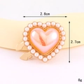 Detailed view of heart-shaped pearl brooch with pink resin center and dimensions 2.8cm x 2.7cm - Pearl Heart Collar Buckle (Colorful Orange) (D3170)