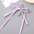 Light purple ribbon bow keychain with star pendant and white imitation pearls - Charm / Purple