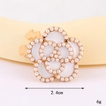 Macro detail of enamel camellia pearl brooch showing 2.4cm diameter and 6g weight - D3195 Pearl Flower Collar Button / Collar Pin
