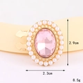 Detail view of pink crystal brooch with pearls and gold base, size 2.9cm by 2.3cm - Pink Pearl Gemstone Oval Collar Buckle (D3179)