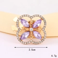 Macro shot of 2.5cm sunflower alloy buckle with purple gems and rhinestone details - D3193 Diagonal Marquise Collar Buttons Purple / Collar Pin