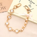 Handmade phone strap with pink ribbon bow, gold chain and five diamond crystals - Rhinestone Ribbon Bow Hand Chain White