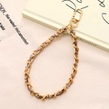 Detailed view of the gold metal chain woven with leather texture and lobster clasp - Khaki (K5105)