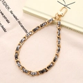 Chic gold chain link keychain with black and white tweed ribbon weave and lobster clasp - Gray (K5108)