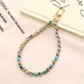 Golden aluminum chain lanyard woven with blue floral fabric and lobster clasp for keys - Blue (K5107)