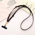 Adjustable dark brown leather phone lanyard with golden metal hooks and black tether pad - K5163 Adjustable Leather Strap Dark Brown