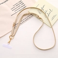 Detail of adjustable beige PU leather phone strap with gold-tone swivel hooks and tether tab - Khaki (K5161)
