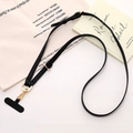 Adjustable black lychee leather phone lanyard with golden hardware and T-shaped patch - Black (K5159)