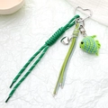 Portachiavi a pesce all'uncinetto fatto a mano con corda verde e moschettone a cuore - Corda Intrecciata + Ciondolo Pesce (K5126) / Verde