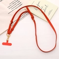 Detail of adjustable orange PU leather phone lanyard with gold metal swivel clasps - Red (K5158)