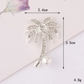 Silver palm tree brooch with sparkling rhinestones and a white pearl accent, 3.5cm tall - Silver Base Pearl Palm Tree