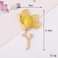 Elegant yellow magnolia flower brooch in gold-plated alloy with enamel finish for DIY - Gold Base Yellow Enamel Magnolia