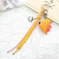 Detail of handmade crochet fish charm with two-tone leather strap and heart metal pendant - Pink Fish Style (K5133)