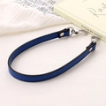 Short dark blue leather strap with silver spring hook clasps for bags and wallets - Cross Pattern Leather Hand Chain / Blue