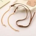 Adjustable brown PU leather and gold metal chain strap with swivel lobster clasps - Khaki