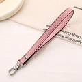 Pink lychee texture leather wrist strap with a silver metal lobster clasp for handbags - Cross Pattern Leather Hanger / Pink
