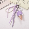 Creative lavender leather ice cream cone bag charm with pearls and silver heart clip - Two-color Cord + Leather Ice Cream Pendant / Purple (K5287)