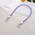 Detail of hand-woven purple leather strap with silver lobster clasps on wave stand - Purple