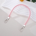 Detailed view of pink woven leather strap with polished silver metal lobster clasps - Pink