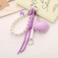 Ciondolo a conchiglia trapuntata viola con catena di perle e corda per borse - Ciondolo a Conchiglia con Corda Intrecciata (K5230) / Viola