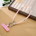 Pink printed PU leather phone wrist strap with silver spring clip and star patterns - Phone Strap / Pink (K5219)
