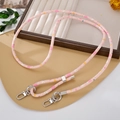 Detail of pink floral PU leather phone strap with silver swivel lobster clasps - Crossbody Phone Chain / Pink (K5222)