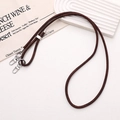 Detail of dark brown braided neck strap with silver metal lobster clasps and slider - Dark Brown