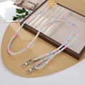 Detail of floral PU leather phone strap with silver rotating lobster clasps on a tray - Blue (K5224)