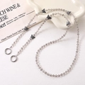 Gray-purple beaded long chain with vintage butterfly charms and dual silver metal rings - Gray