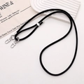 Versatile black braided PU leather lanyard with silver metal clasps for phones and bags - Black