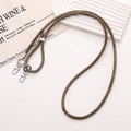 Detail of adjustable olive green PU leather lanyard with dual silver lobster clasps - Light Coffee (K5327)