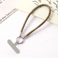 Minimalist brown PU leather braided phone wrist strap with silver metal ring and grey gasket - Light Coffee