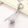 Detail of silver PU leather braided ball bag charm with round spring clasp hook - Silver Braided Ball (K5259)