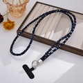 Detail of dark blue denim woven phone lanyard with silver sequins and metal buckle - Crossbody Chain / Navy Blue (K5078)