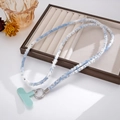 Blue denim braided phone lanyard with silver sequins and metallic ring hook attachment - Crossbody Chain / Sky Blue (K5073)