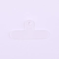Close-up of a semi-transparent purple PVC phone tether tab with a metal ring hole - Clip / Clear