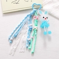 Ciondolo per cellulare a coniglio in acrilico con corda blu e nastri in pizzo bianco - Corda Intrecciata con Lettere + Ciondolo Coniglio di Cristallo (K5336) / Blu